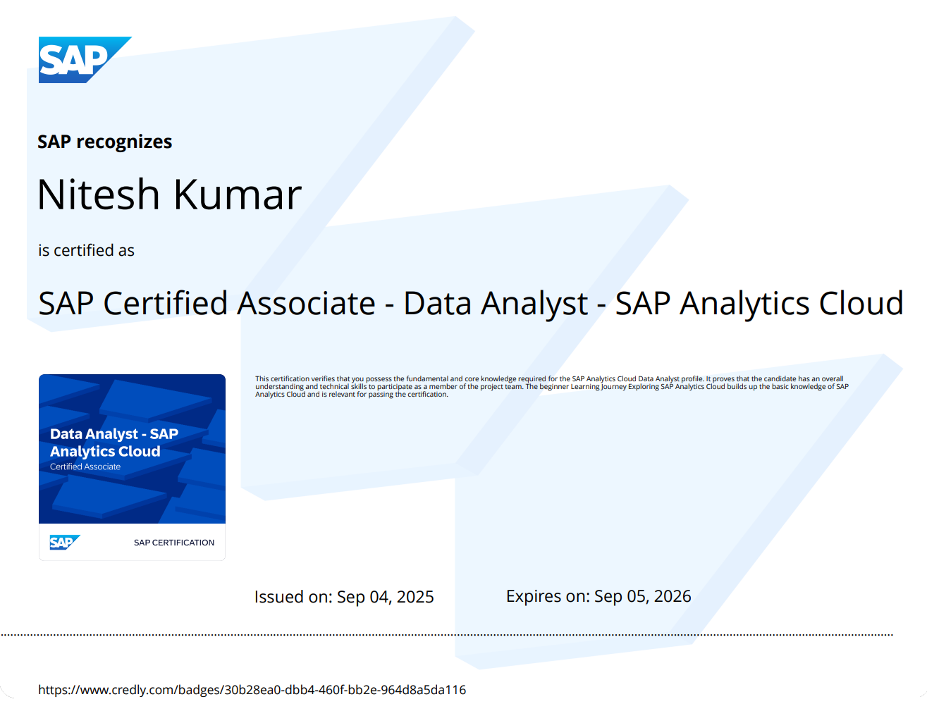 SAP Certified Associate - Data Analyst - SAP Analytics Cloud